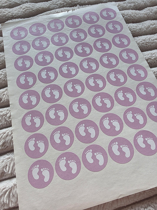 SALE - Pink Baby Footprint Stickers | 30MM | Baby Shower Party Stickers | Baby Shower Stickers - Dinky Designs