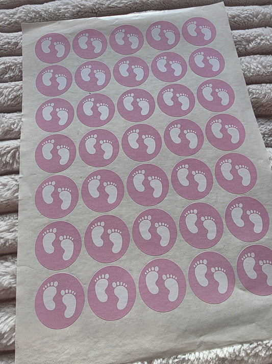 SALE - Pink Baby Footprint Stickers | 35MM | Baby Shower Party Stickers | Baby Shower Stickers - Dinky Designs