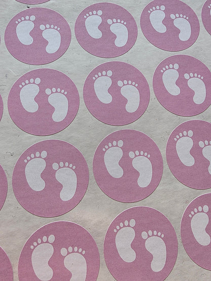 SALE - Pink Baby Footprint Stickers | 35MM | Baby Shower Party Stickers | Baby Shower Stickers - Dinky Designs