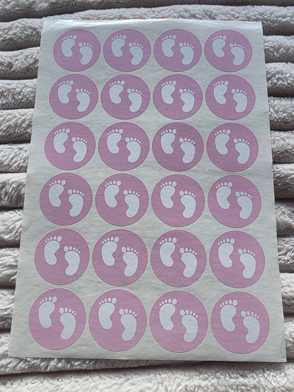 SALE - Pink Baby Footprint Stickers | 45MM | Baby Shower Party Stickers | Baby Shower Stickers - Dinky Designs