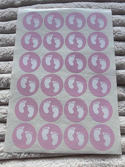 SALE - Pink Baby Footprint Stickers | 45MM | Baby Shower Party Stickers | Baby Shower Stickers - Dinky Designs