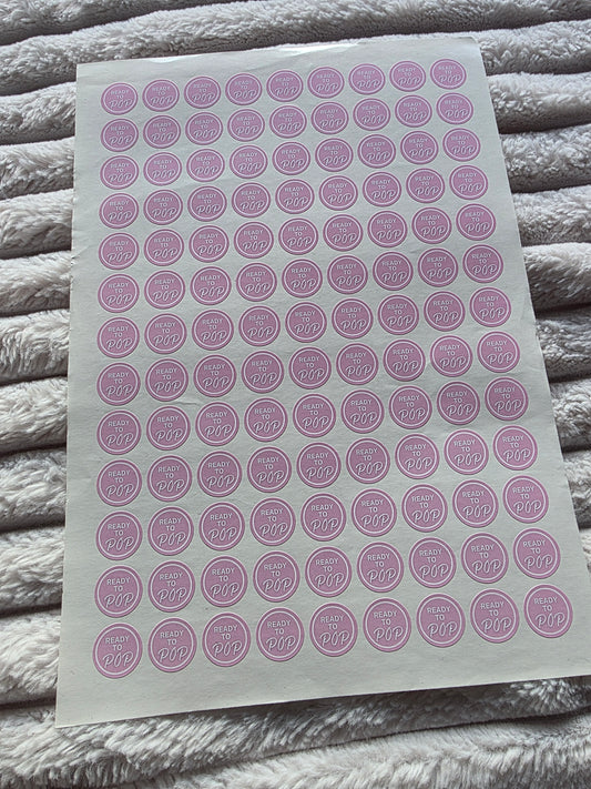 SALE - Pink Ready To Pop Stickers | 19MM OR 25MM | Baby Shower Party Stickers | Popcorn Stickers | Baby Shower Stickers - Dinky Designs