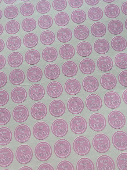 SALE - Pink Ready To Pop Stickers | 19MM OR 25MM | Baby Shower Party Stickers | Popcorn Stickers | Baby Shower Stickers - Dinky Designs