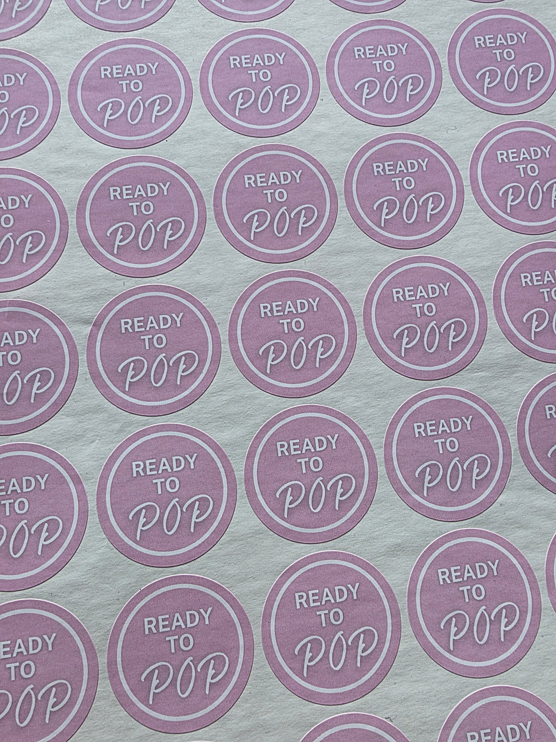 SALE - Pink Ready To Pop Stickers | 35MM OR 25MM | Baby Shower Party Stickers | Popcorn Stickers | Baby Shower Stickers - Dinky Designs