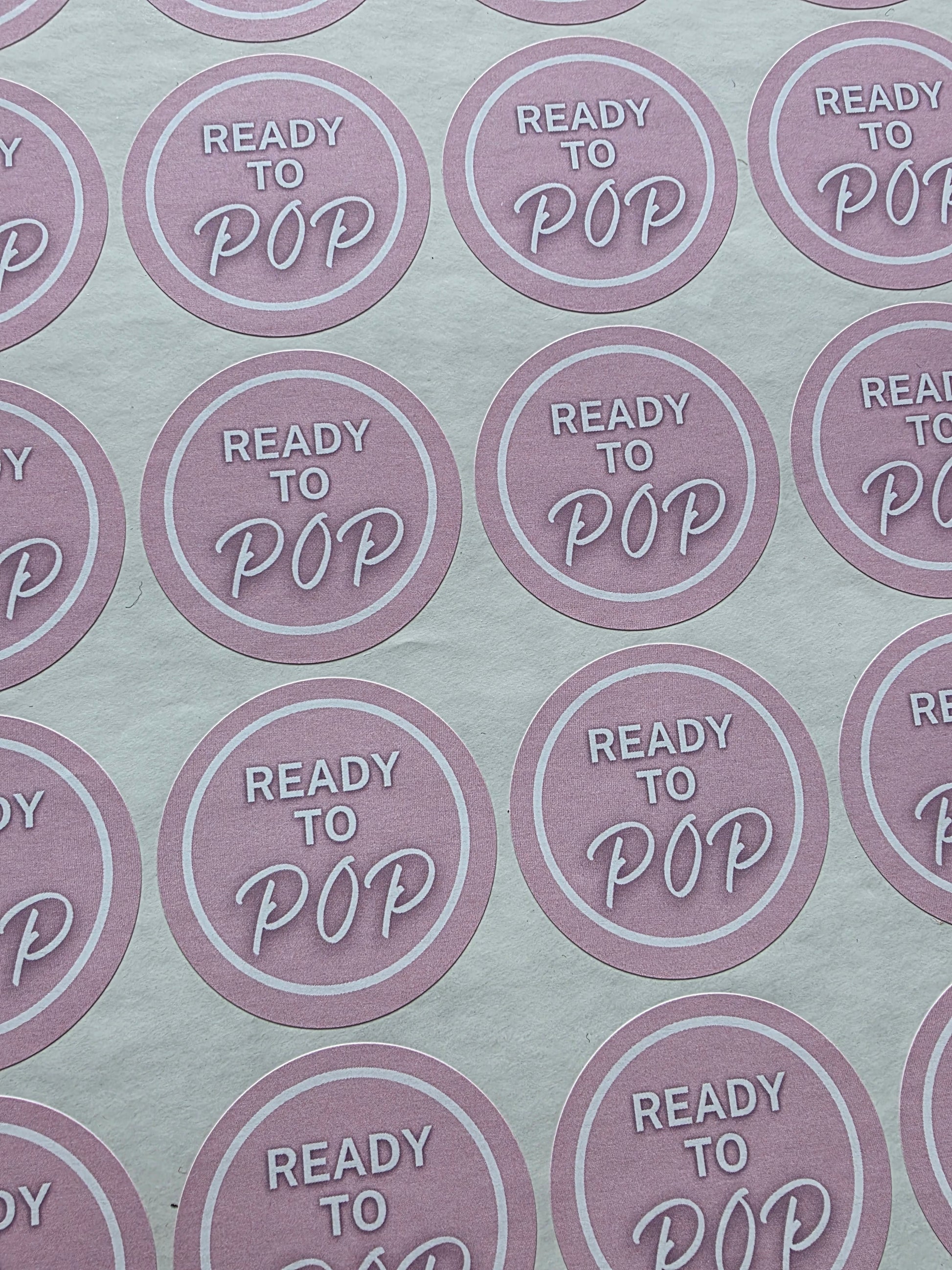 SALE - Pink Ready To Pop Stickers | 45MM OR 25MM | Baby Shower Party Stickers | Popcorn Stickers | Baby Shower Stickers - Dinky Designs