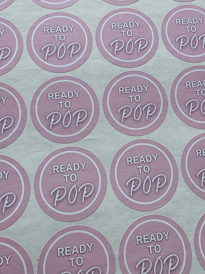 SALE - Pink Ready To Pop Stickers | 45MM OR 25MM | Baby Shower Party Stickers | Popcorn Stickers | Baby Shower Stickers - Dinky Designs