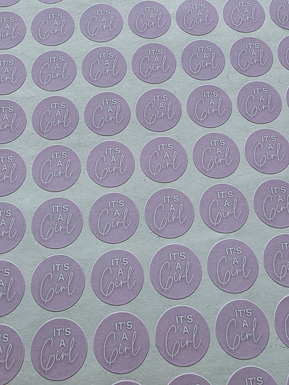 SALE - It's A Girl Stickers | 19MM | Baby Shower Party Stickers | Baby Girl Stickers - Dinky Designs