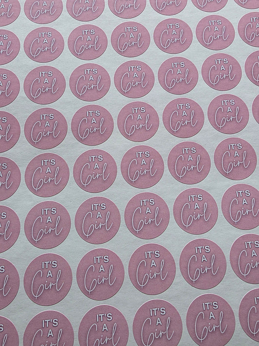 SALE - It's A Girl Stickers | 25MM | Baby Shower Party Stickers | Baby Girl Stickers - Dinky Designs