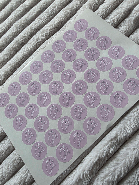 SALE - It's A Girl Stickers | 30MM | Baby Shower Party Stickers | Baby Girl Stickers - Dinky Designs