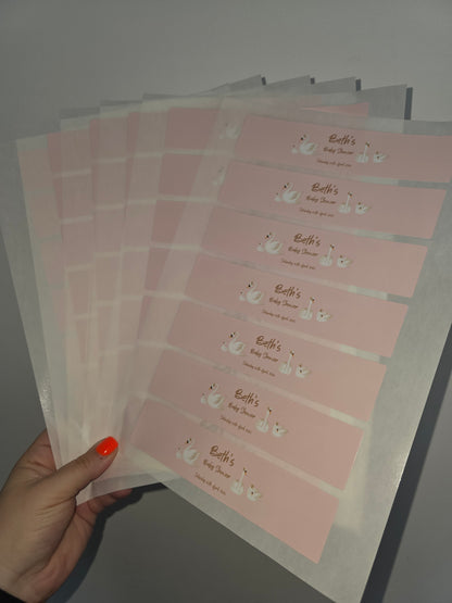 Juice Bottle Labels | Pink or White Swan Labels | Water Bottle Stickers | Swan Baby Shower, Birthday Party Stickers - Dinky Designs