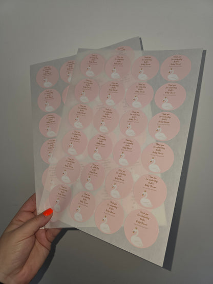 Swan Party Stickers | Circle Stickers | Sticker Sheet | Party Stickers - Dinky Designs