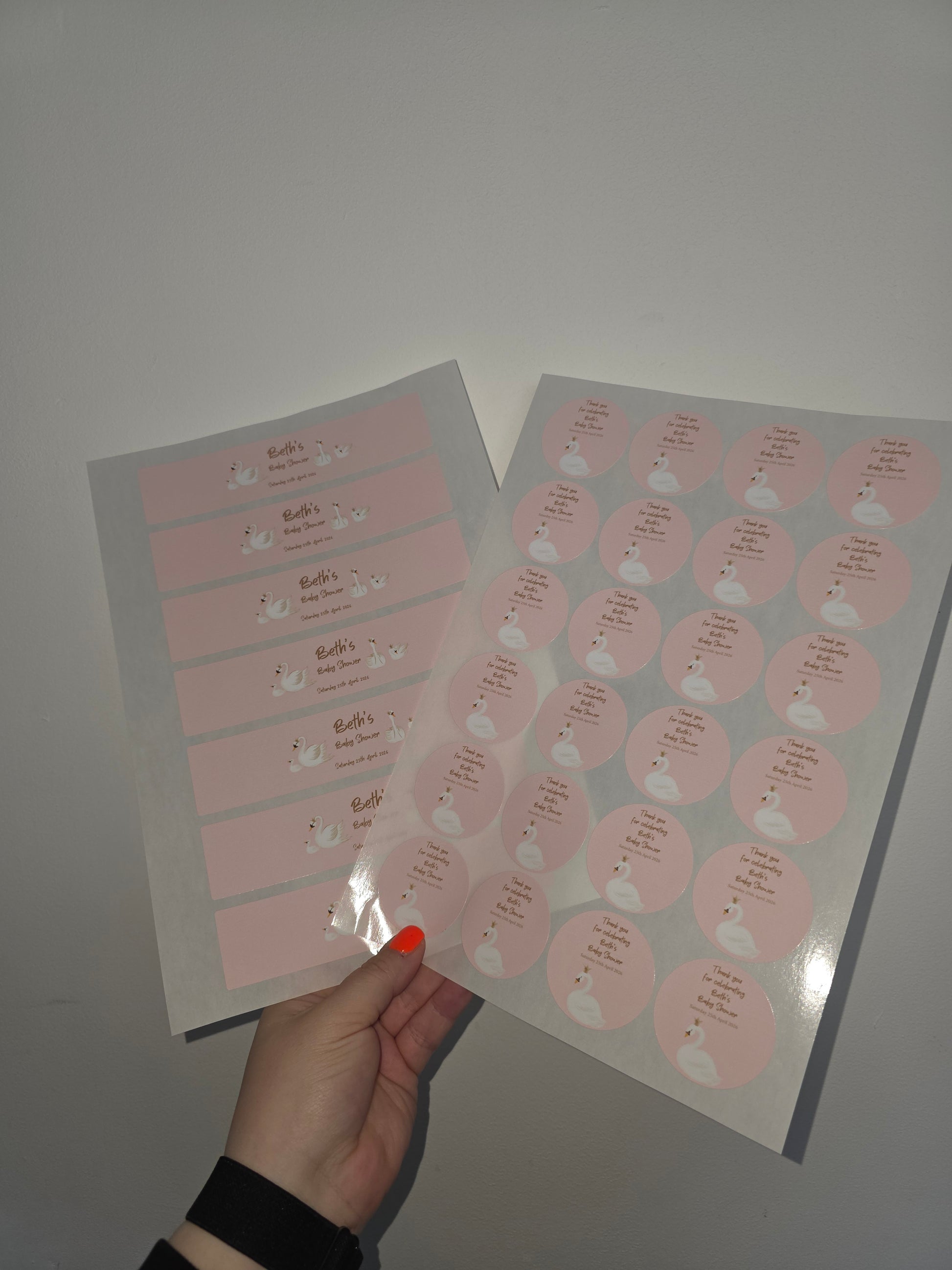Juice Bottle Labels | Pink or White Swan Labels | Water Bottle Stickers | Swan Baby Shower, Birthday Party Stickers - Dinky Designs