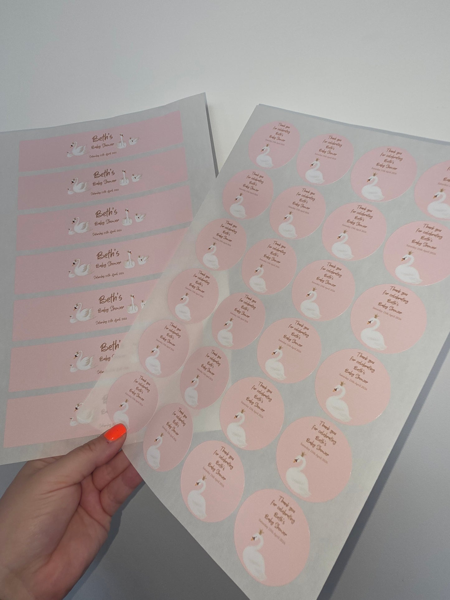 Juice Bottle Labels | Pink or White Swan Labels | Water Bottle Stickers | Swan Baby Shower, Birthday Party Stickers - Dinky Designs