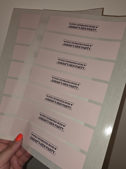 Pink Hen Party Design | Water Bottle Labels | Standard Size Water Bottle Labels | Fit 500ml Bottles | Waterproof Labels - Dinky Designs