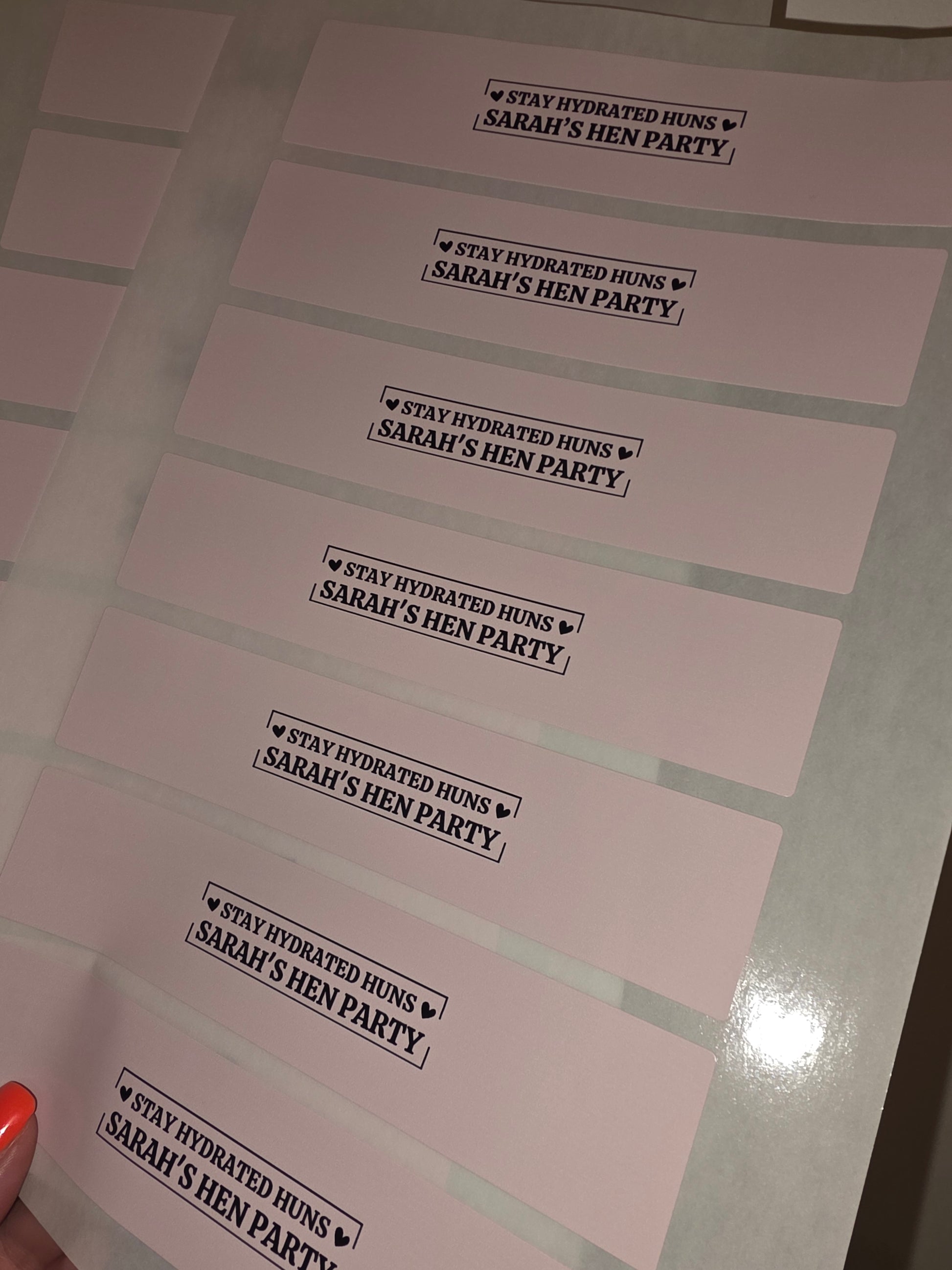 Pink Hen Party Design | Water Bottle Labels | Standard Size Water Bottle Labels | Fit 500ml Bottles | Waterproof Labels - Dinky Designs