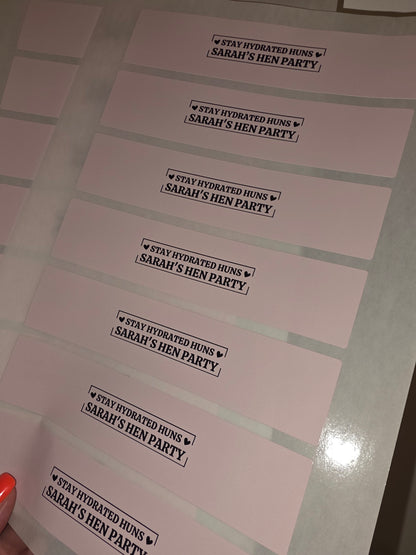 Pink Hen Party Design | Water Bottle Labels | Standard Size Water Bottle Labels | Fit 500ml Bottles | Waterproof Labels - Dinky Designs