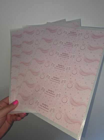 Hen Party Water Bottle Labels | Pink Hen Party Water Labels | Hen Do Stickers - Dinky Designs