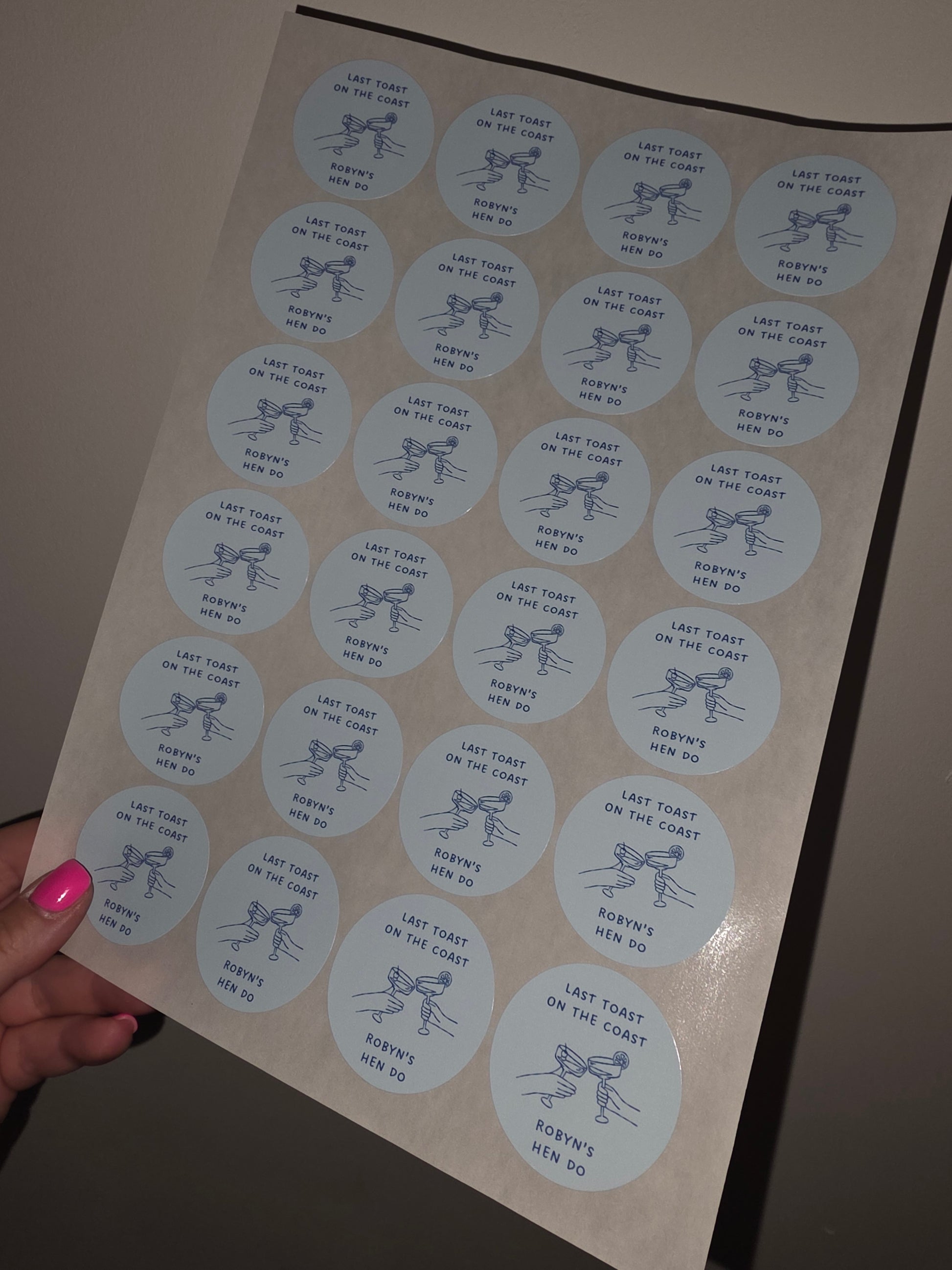 Blue Hen Party Stickers | Various Sizes | Personalised Last Toast On The Coast | Birthday, Hen Party, Engagement Stickers - Dinky Designs