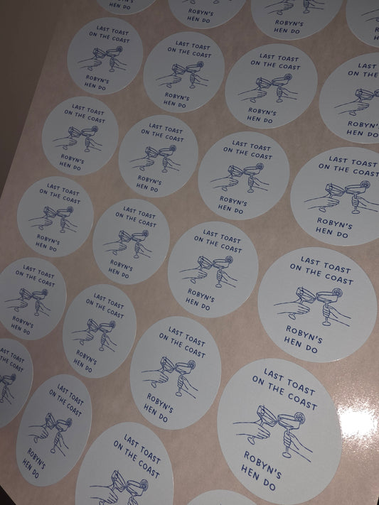 Blue Hen Party Stickers | Various Sizes | Personalised Last Toast On The Coast | Birthday, Hen Party, Engagement Stickers