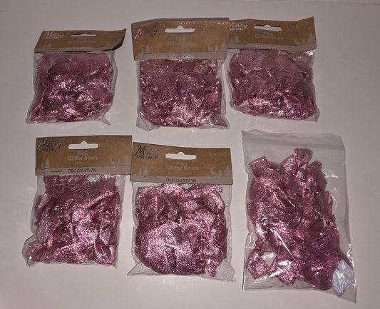 SALE - 6 x packets of pink glitter bows
