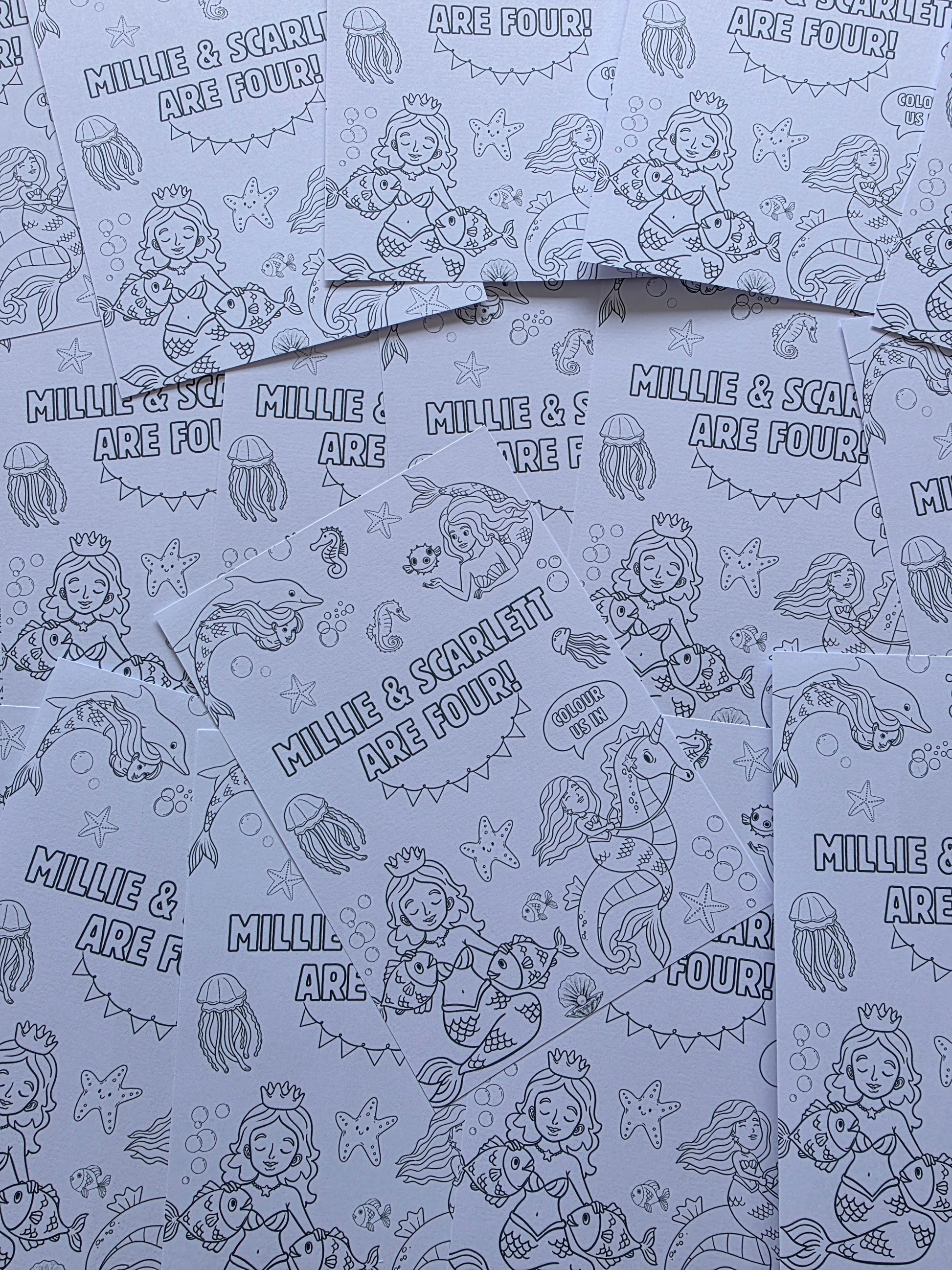 A6 Colouring Sheets | Personalised Mermaid Colouring Sheets | Party Bag Favours - Dinky Designs
