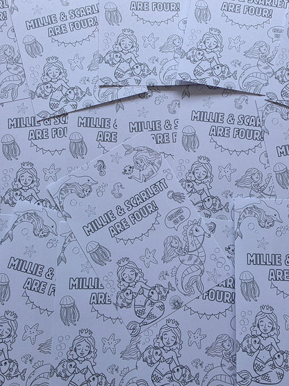A6 Colouring Sheets | Personalised Mermaid Colouring Sheets | Party Bag Favours - Dinky Designs