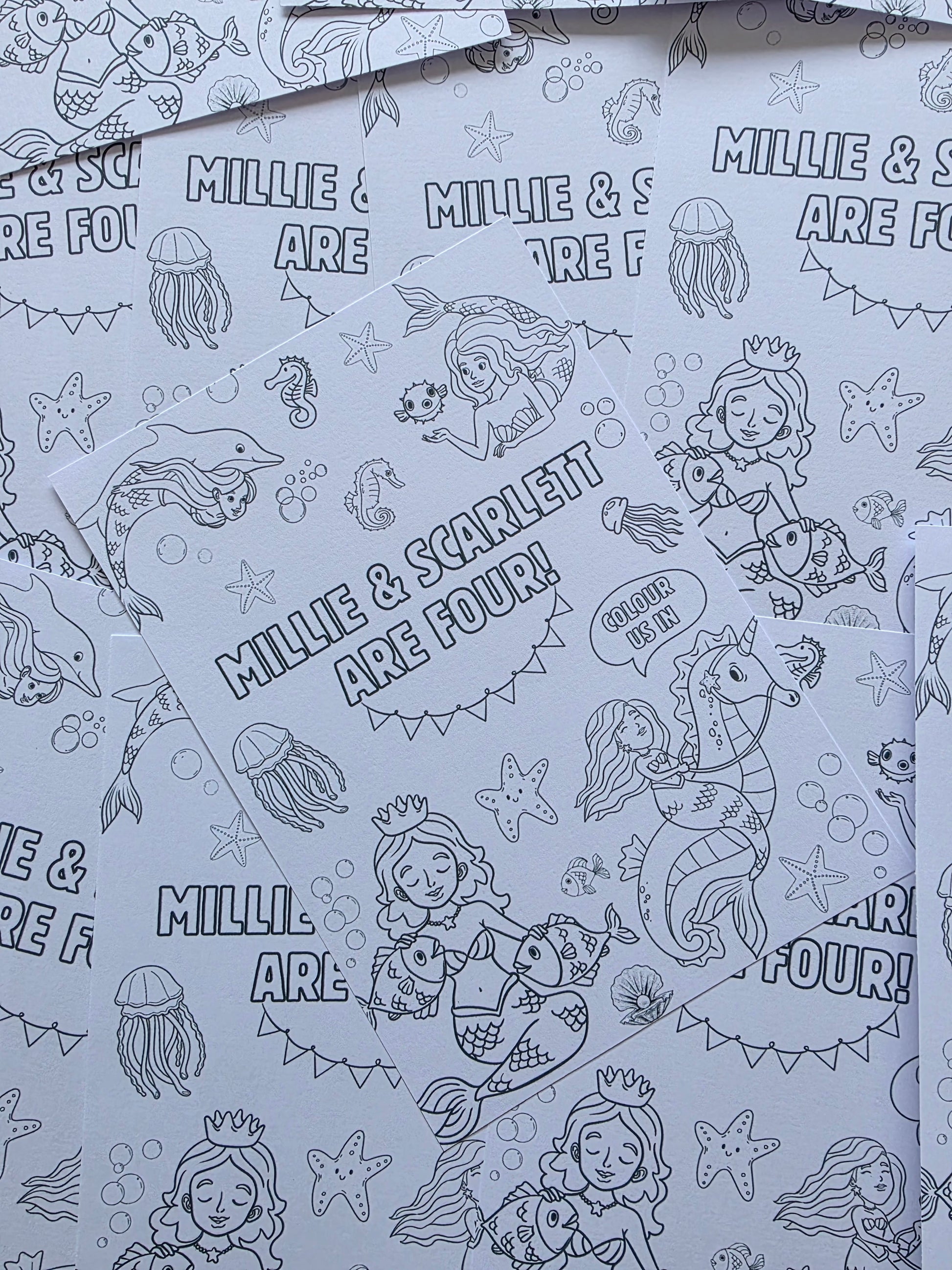 A6 Colouring Sheets | Personalised Mermaid Colouring Sheets | Party Bag Favours - Dinky Designs