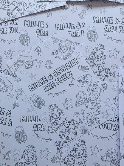 A6 Colouring Sheets | Personalised Mermaid Colouring Sheets | Party Bag Favours - Dinky Designs