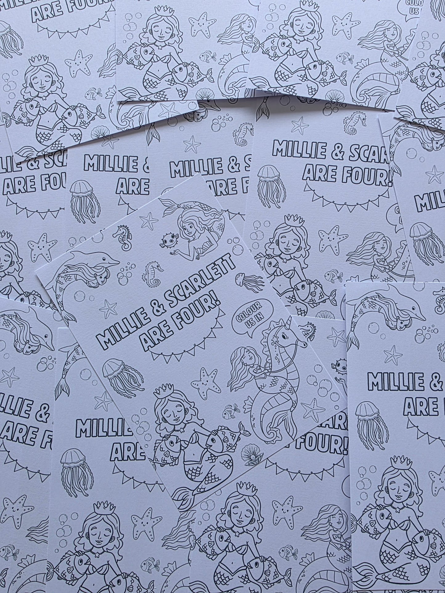 A6 Colouring Sheets | Personalised Mermaid Colouring Sheets | Party Bag Favours - Dinky Designs
