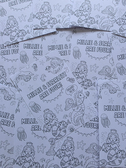 A6 Colouring Sheets | Personalised Mermaid Colouring Sheets | Party Bag Favours - Dinky Designs