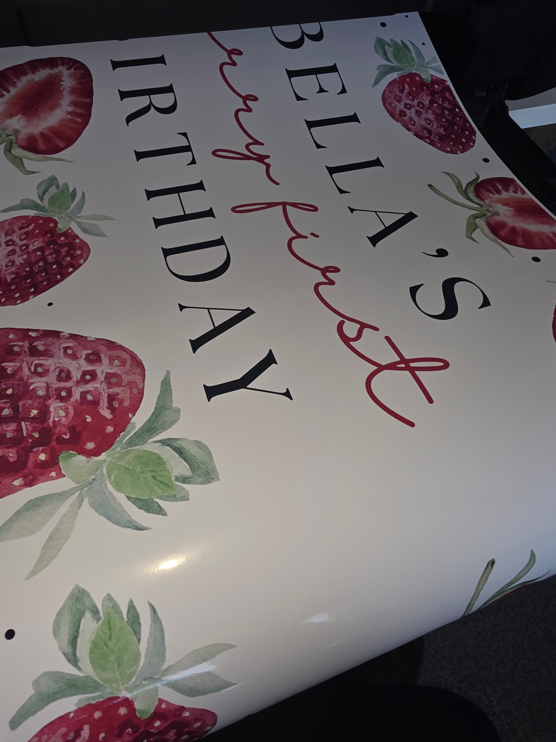 Strawberry Banner | Personalised Strawberry Birthday, Baby Shower, Christening Party Banner | Strawberry Party Theme - Dinky Designs