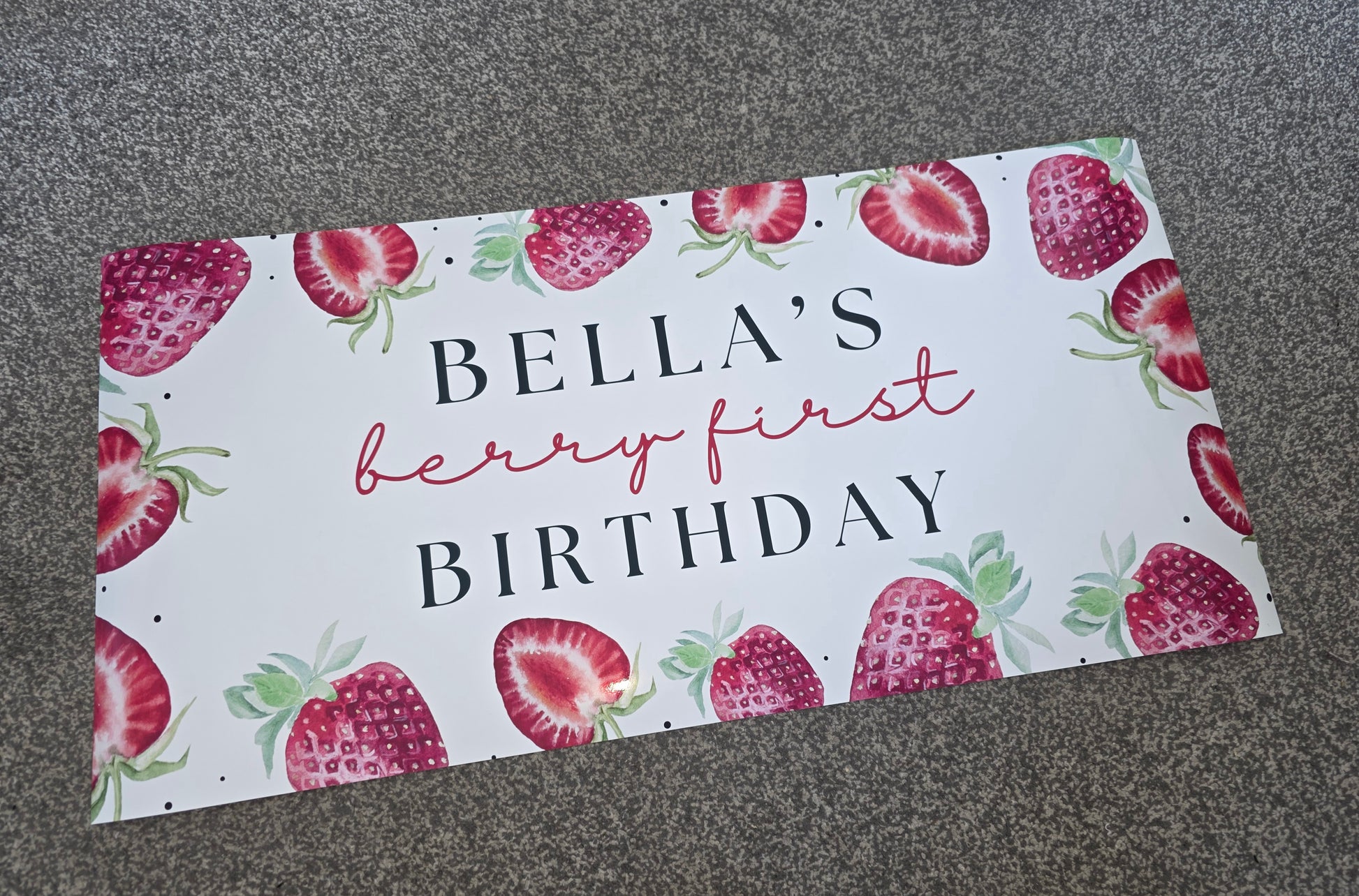 Strawberry Banner | Personalised Strawberry Birthday, Baby Shower, Christening Party Banner | Strawberry Party Theme - Dinky Designs