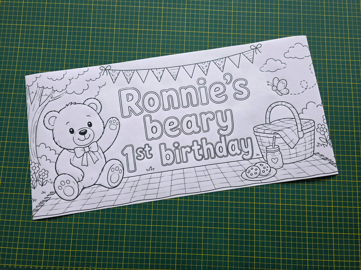 Teddy Bear Picnic Banner | Personalised Party Colouring Banner | Teddy Bear Picnic Party Theme