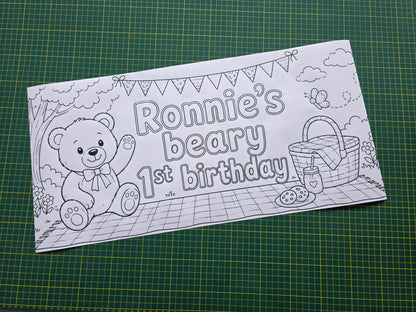 Teddy Bear Picnic Banner | Personalised Party Colouring Banner | Teddy Bear Picnic Party Theme