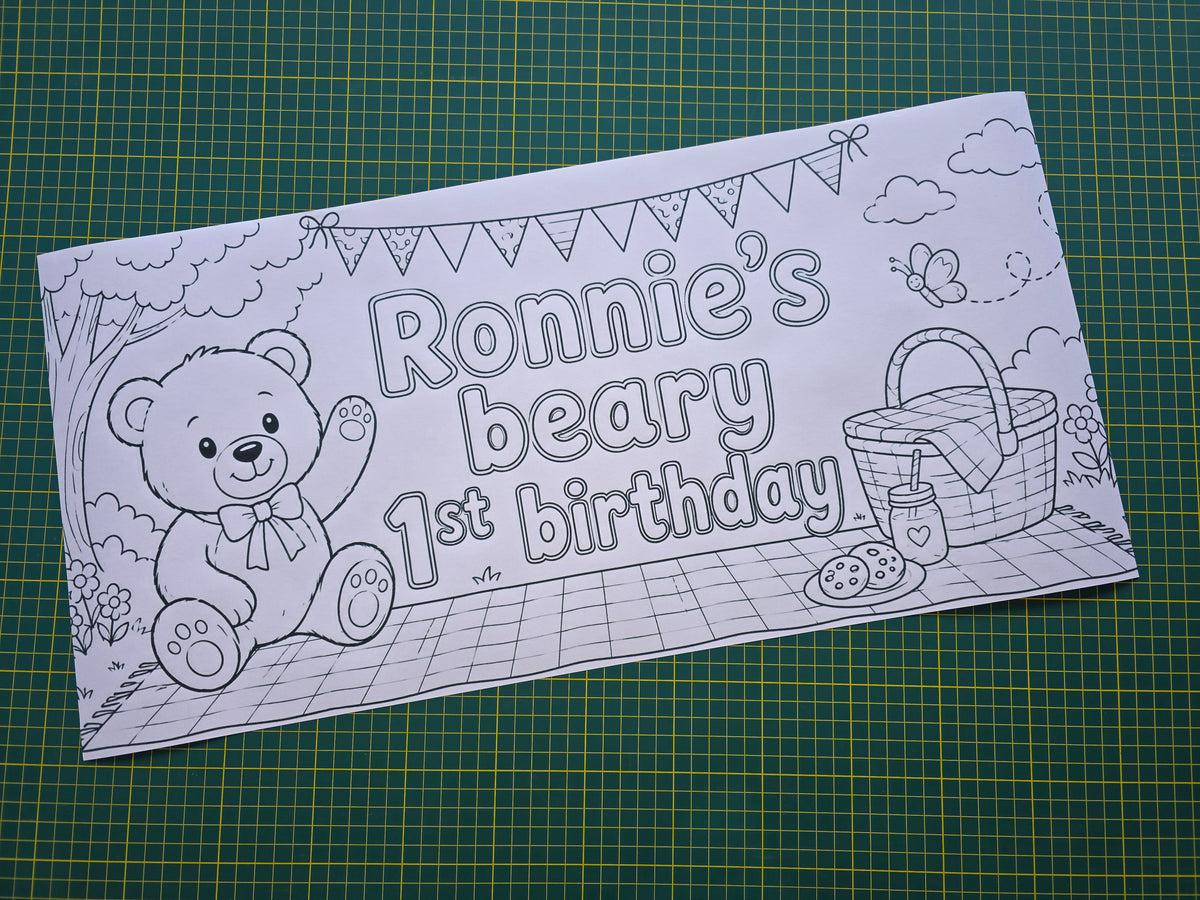 Teddy Bear Picnic Banner | Personalised Party Colouring Banner | Teddy Bear Picnic Party Theme
