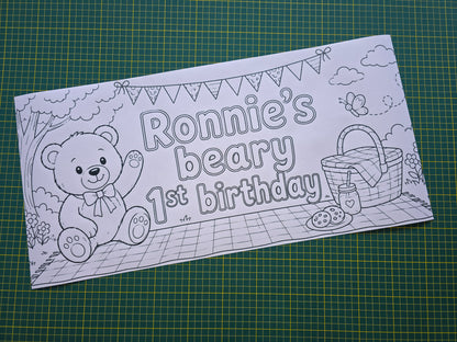 Teddy Bear Picnic Banner | Personalised Party Colouring Banner | Teddy Bear Picnic Party Theme
