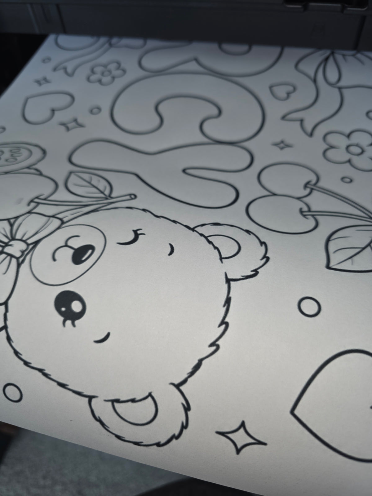 Teddy Bear Cherry Bow Banner | Personalised Party Colouring Banner | Teddy Bear Cherry Bow Party Theme