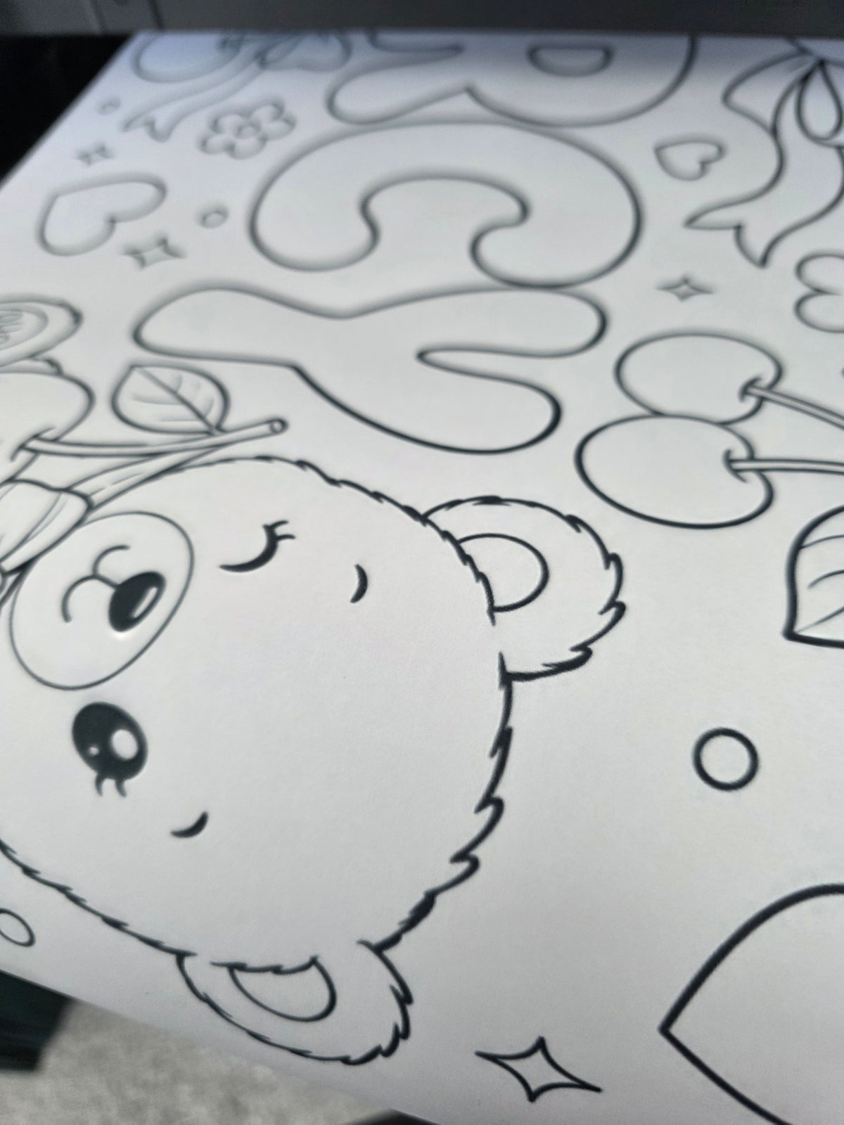 Teddy Bear Cherry Bow Banner | Personalised Party Colouring Banner | Teddy Bear Cherry Bow Party Theme