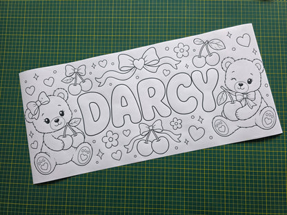 Teddy Bear Cherry Bow Banner | Personalised Party Colouring Banner | Teddy Bear Cherry Bow Party Theme
