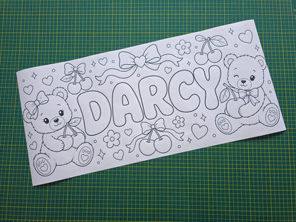 Teddy Bear Cherry Bow Banner | Personalised Party Colouring Banner | Teddy Bear Cherry Bow Party Theme