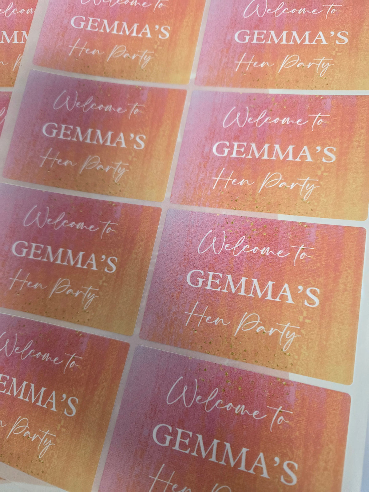 Rectangle Stickers | Pink & Orange Party Stickers | Birthday, Hen Party, Wedding, Engagement Stickers | Party Bag Stickers