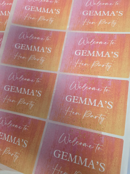 Rectangle Stickers | Pink & Orange Party Stickers | Birthday, Hen Party, Wedding, Engagement Stickers | Party Bag Stickers