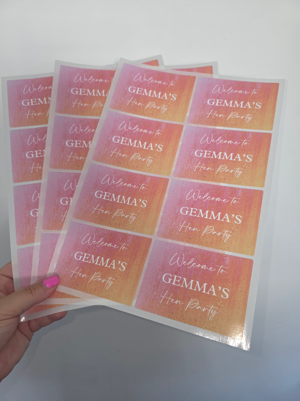 Rectangle Stickers | Pink & Orange Party Stickers | Birthday, Hen Party, Wedding, Engagement Stickers | Party Bag Stickers