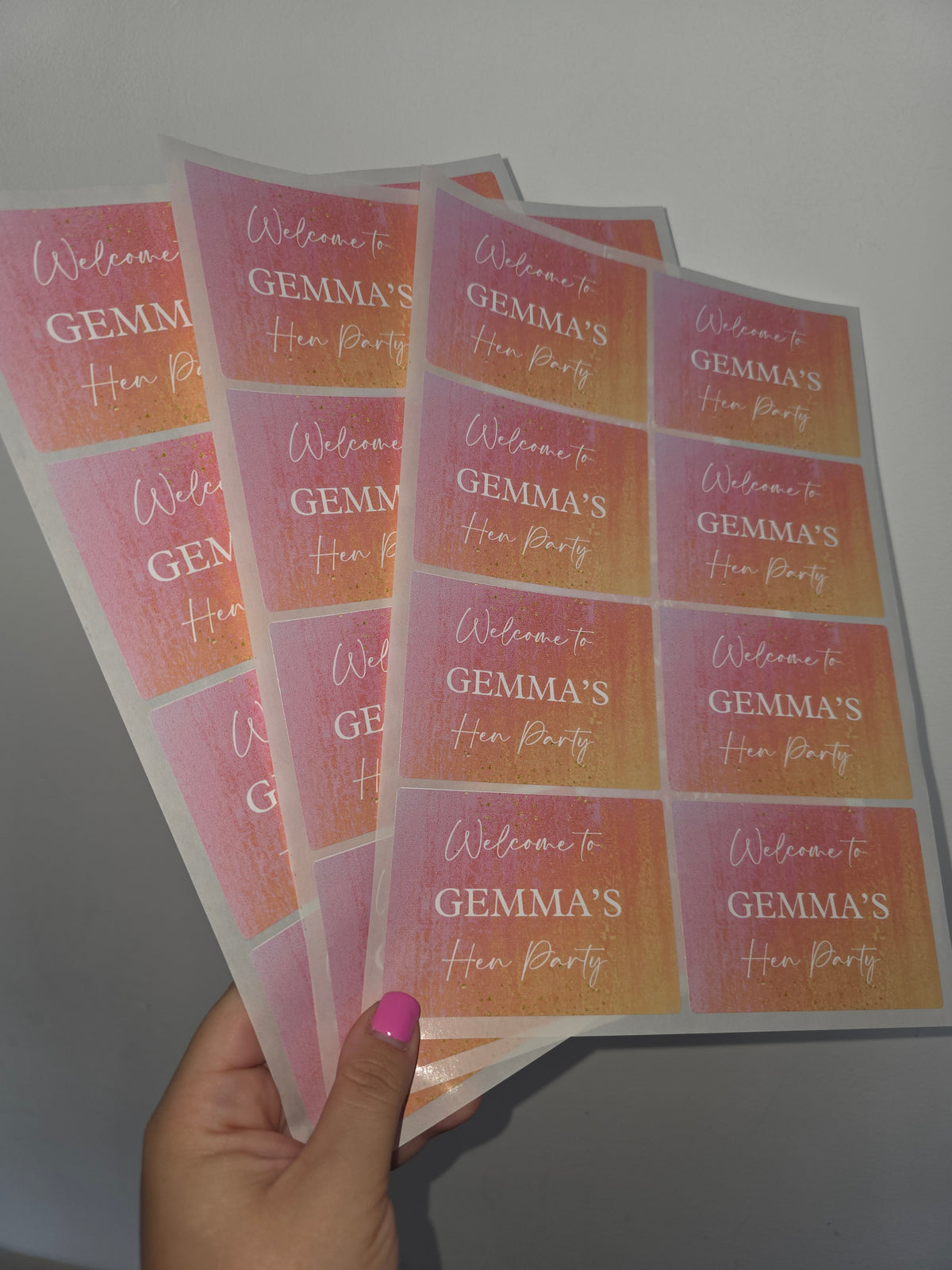 Rectangle Stickers | Pink & Orange Party Stickers | Birthday, Hen Party, Wedding, Engagement Stickers | Party Bag Stickers