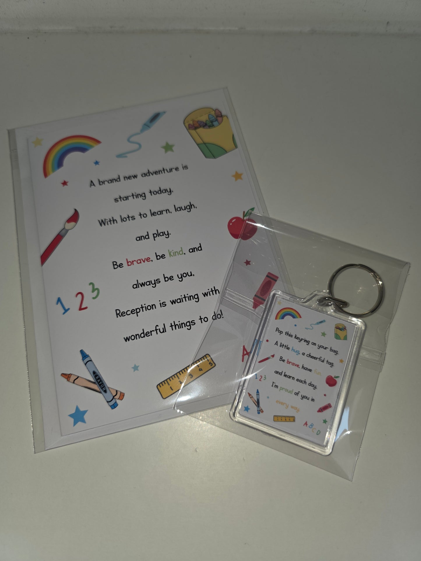 First Day of School Gift Set | Reception Card &amp; Keyring | Back to School | Good Luck Gift