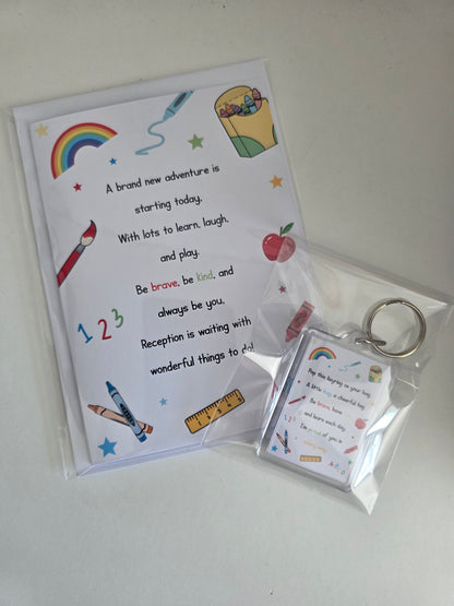 First Day of School Gift Set | Reception Card &amp; Keyring | Back to School | Good Luck Gift
