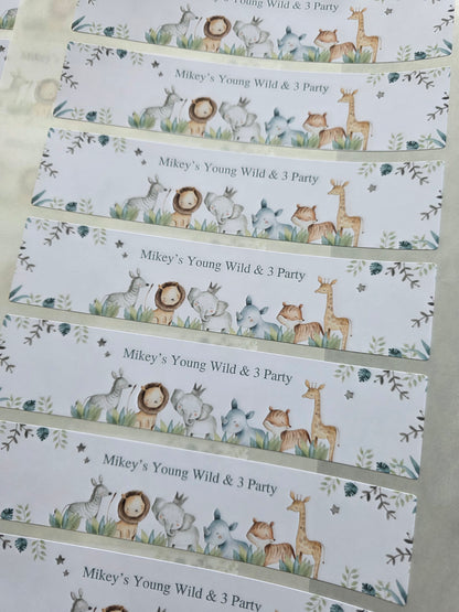 Personalised Juice Bottle Labels | Safari Jungle Animal Party Juice Labels | Water Bottle Stickers | Safari Animal Party | Party Stickers