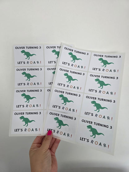 Rectangle Stickers | Dinosaur Party Stickers | Party Bag Stickers