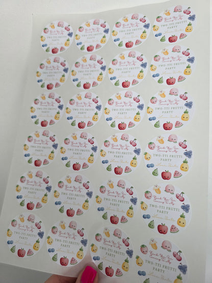 Fruit Birthday Party Stickers | Circle Stickers | Sticker Sheet | Party Stickers | Fruit Party Theme