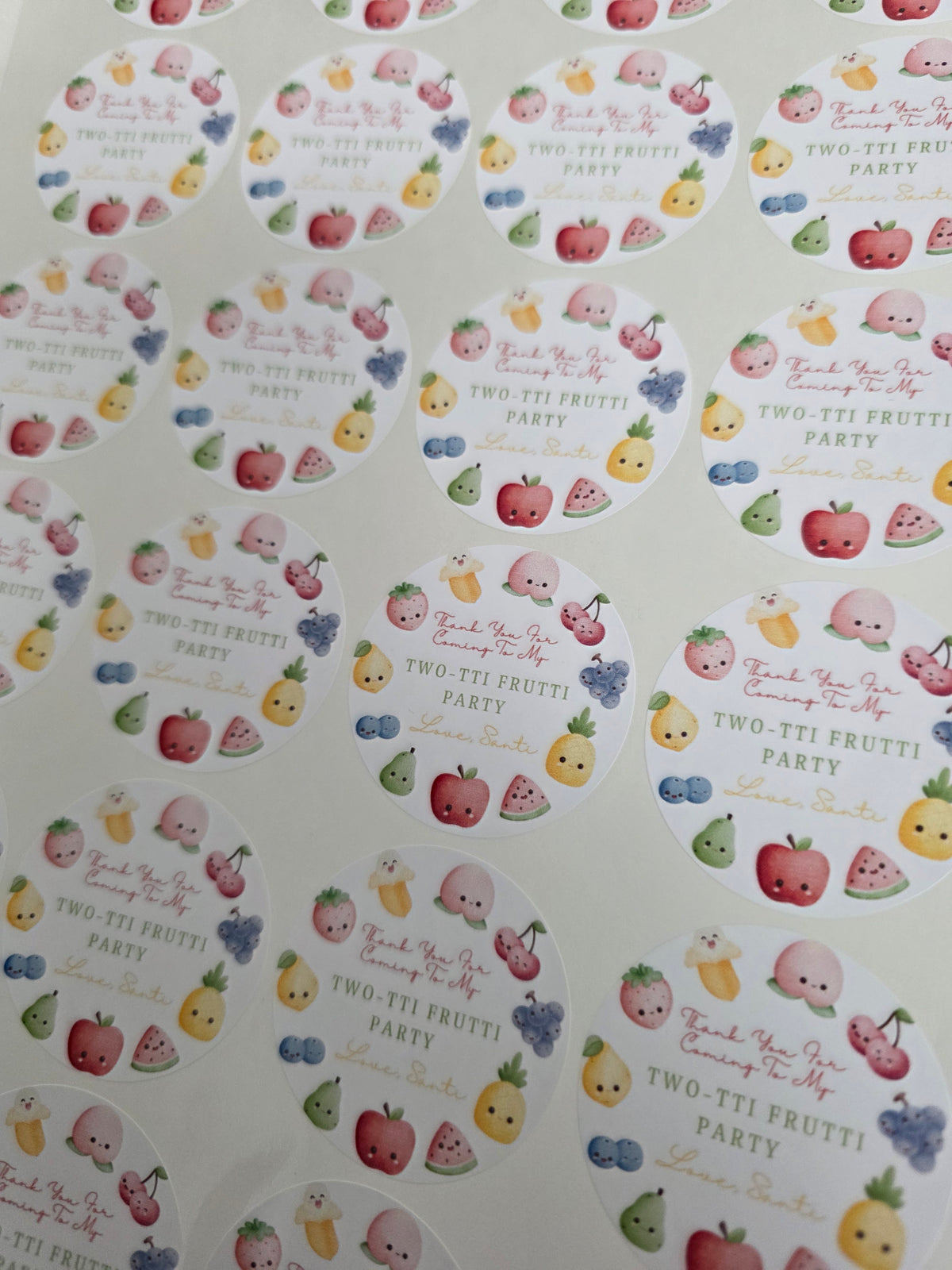 Fruit Birthday Party Stickers | Circle Stickers | Sticker Sheet | Party Stickers | Fruit Party Theme